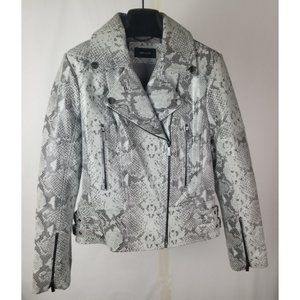 Karen Millen Women's Genuine Leather Snake Effect Biker Jacket